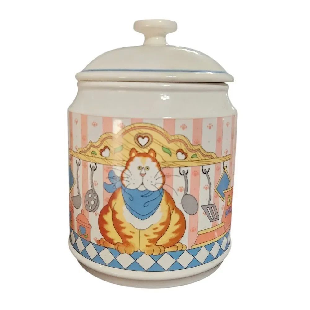 Vintage Lisa Berrett Canister Set 8 Piece 4 with Lids Country Tabby Cat - Picture 2 of 11